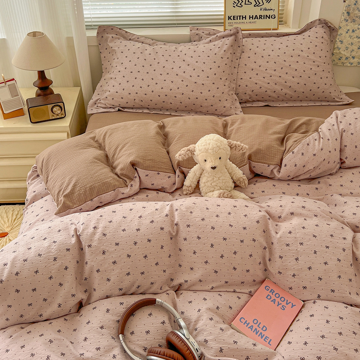 91家纺网 家纺一手货源 找家纺 典曼家纺 2025新款高克重云柔古法小布袋四件套 蝴蝶结点点