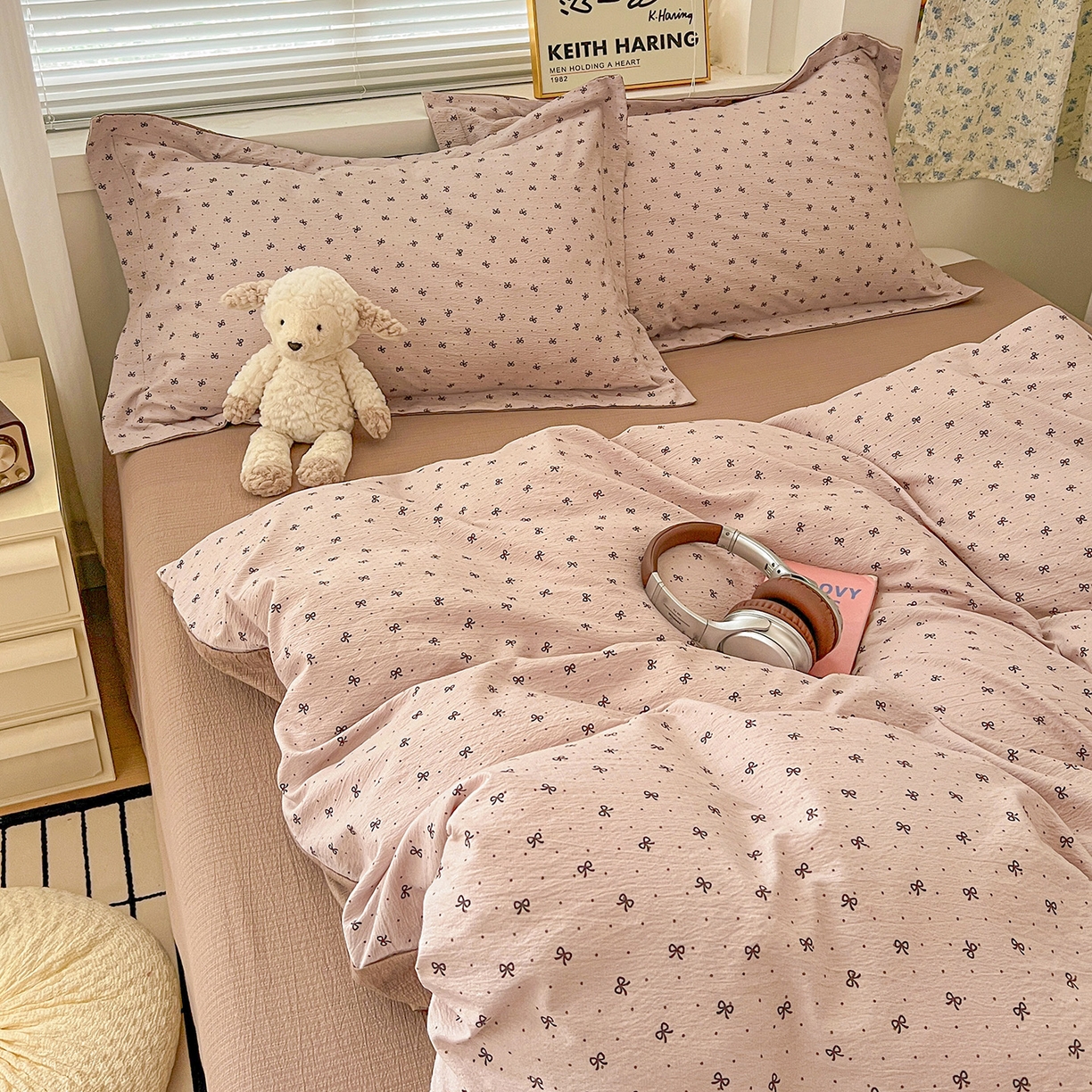 91家纺网 家纺一手货源 找家纺 典曼家纺 2025新款高克重云柔古法小布袋四件套 蝴蝶结点点