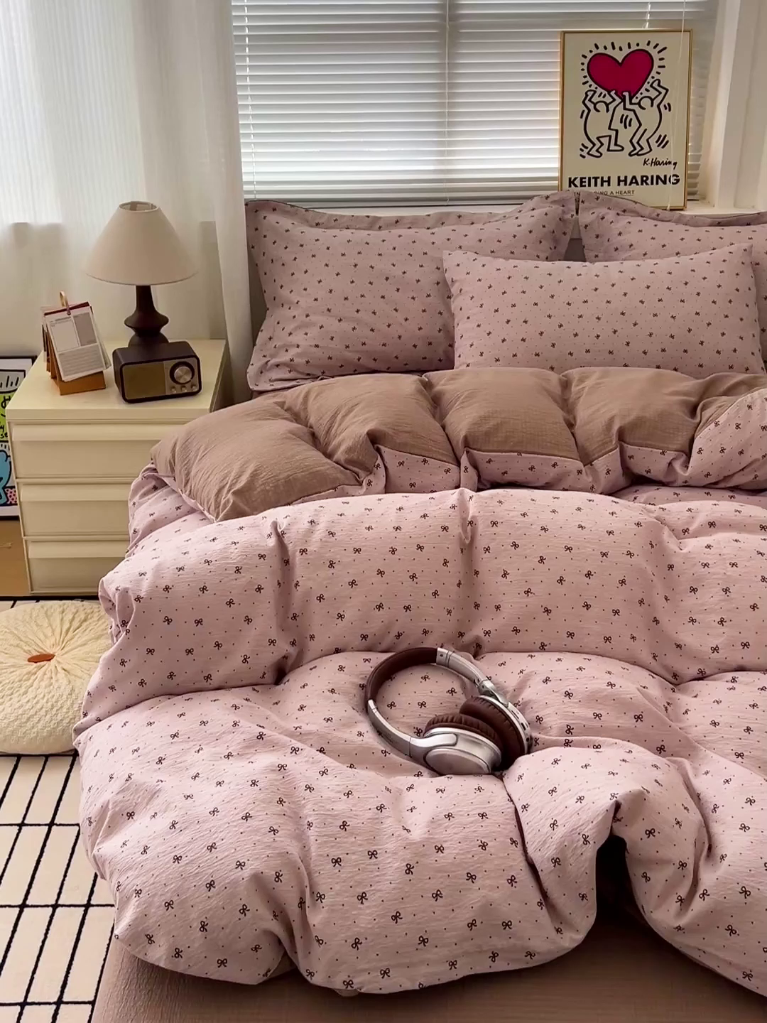 91家纺网 家纺一手货源 找家纺 典曼家纺 2025新款高克重云柔古法小布袋四件套 蝴蝶结点点