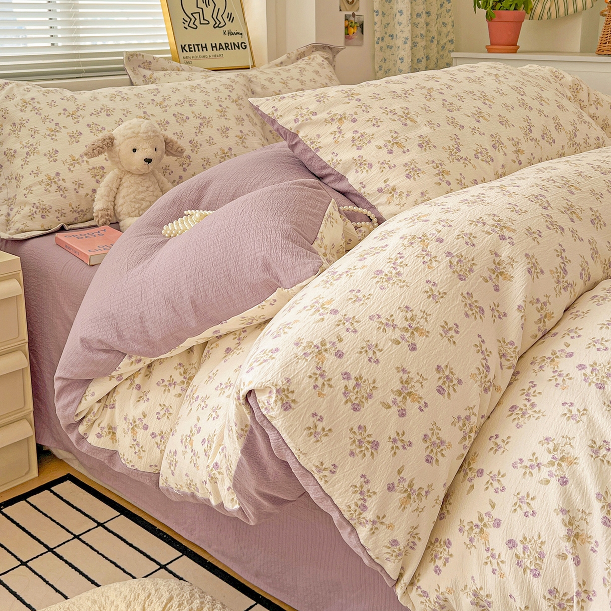 典曼家纺 2025新款高克重云柔古法小布袋四件套 花间赋