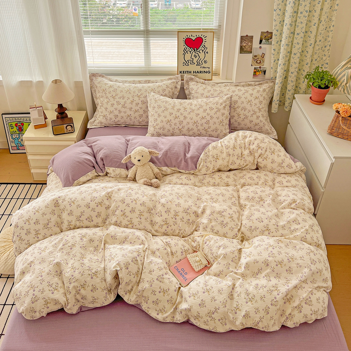 91家纺网 家纺一手货源 找家纺 典曼家纺 2025新款高克重云柔古法小布袋四件套 花间赋