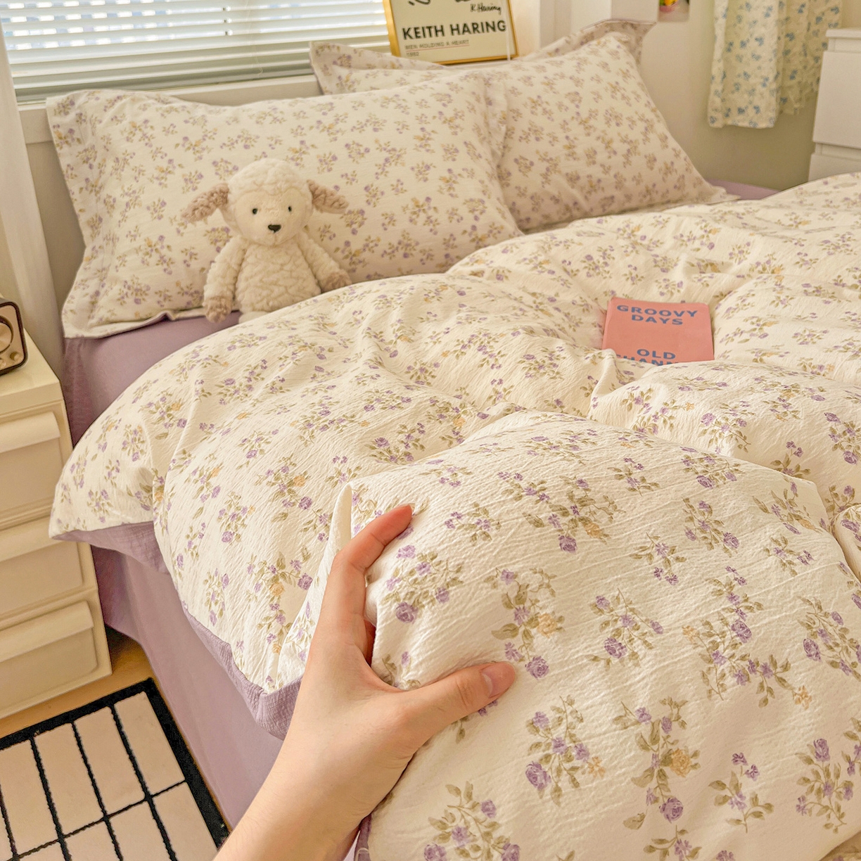 91家纺网 家纺一手货源 找家纺 典曼家纺 2025新款高克重云柔古法小布袋四件套 花间赋