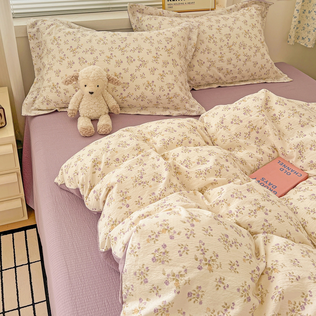 91家纺网 家纺一手货源 找家纺 典曼家纺 2025新款高克重云柔古法小布袋四件套 花间赋