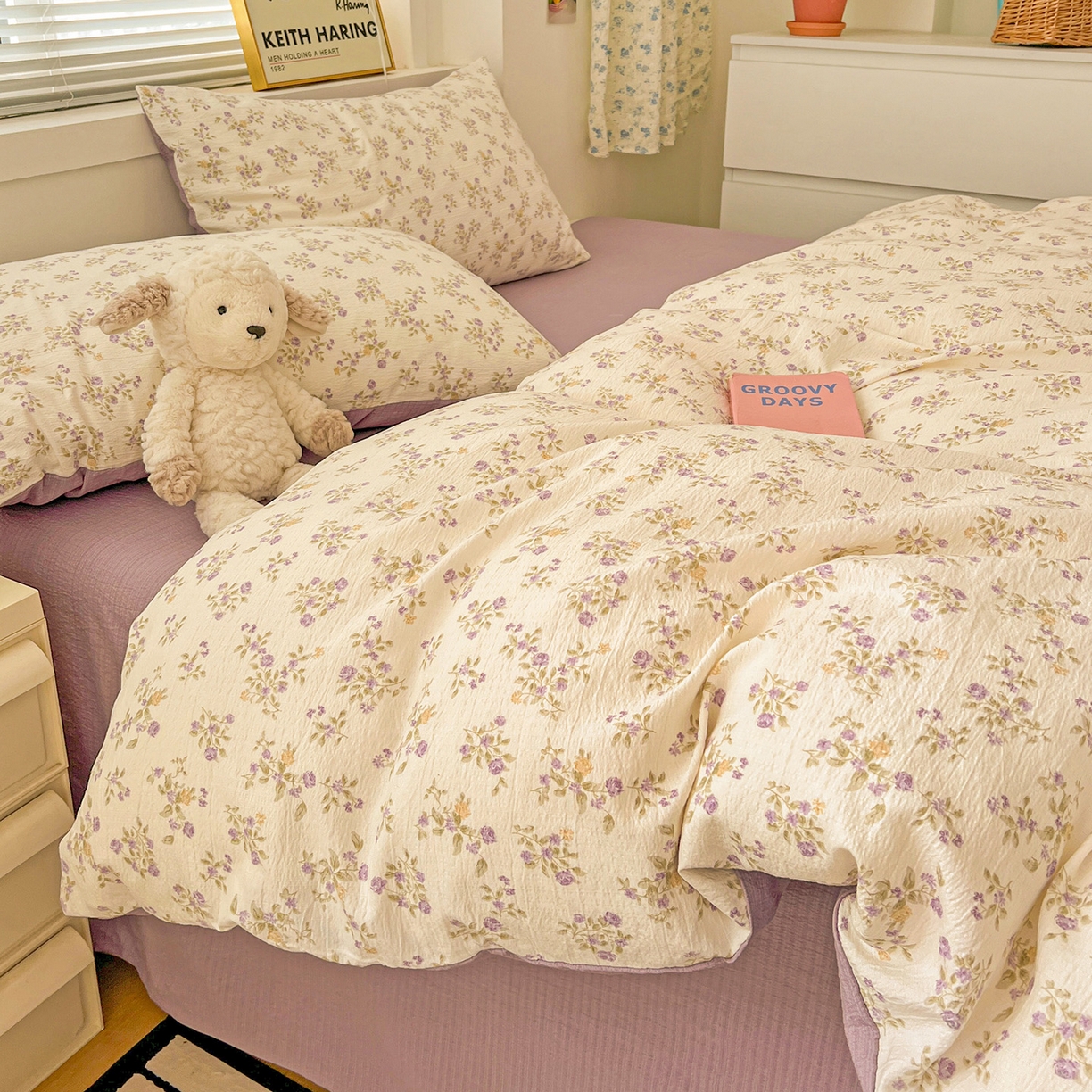 91家纺网 家纺一手货源 找家纺 典曼家纺 2025新款高克重云柔古法小布袋四件套 花间赋