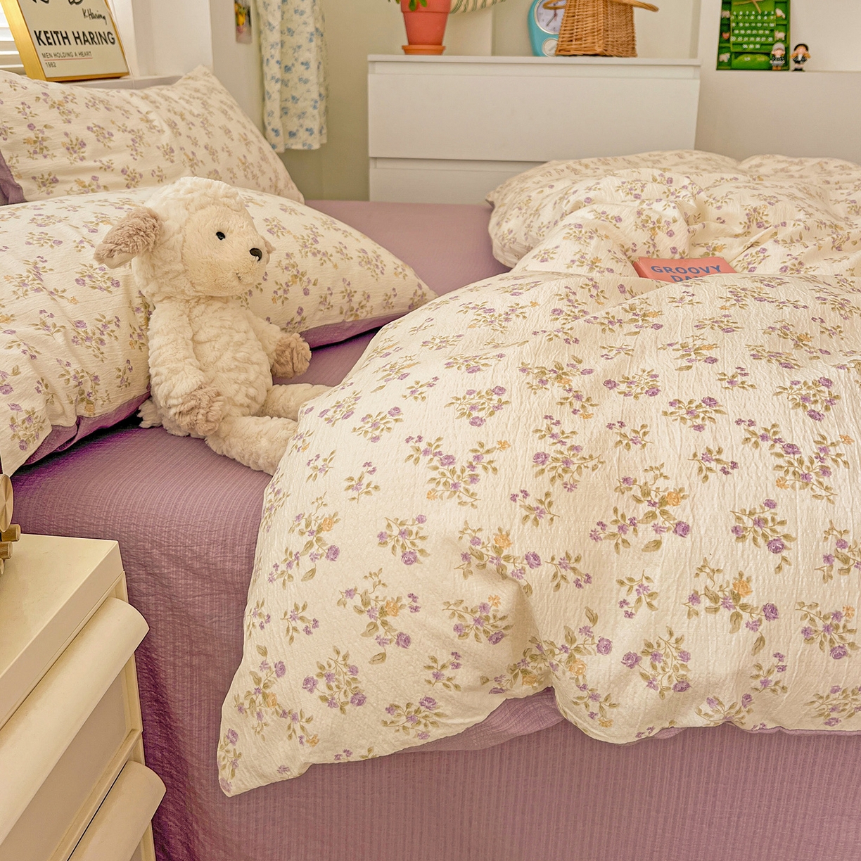 91家纺网 家纺一手货源 找家纺 典曼家纺 2025新款高克重云柔古法小布袋四件套 花间赋