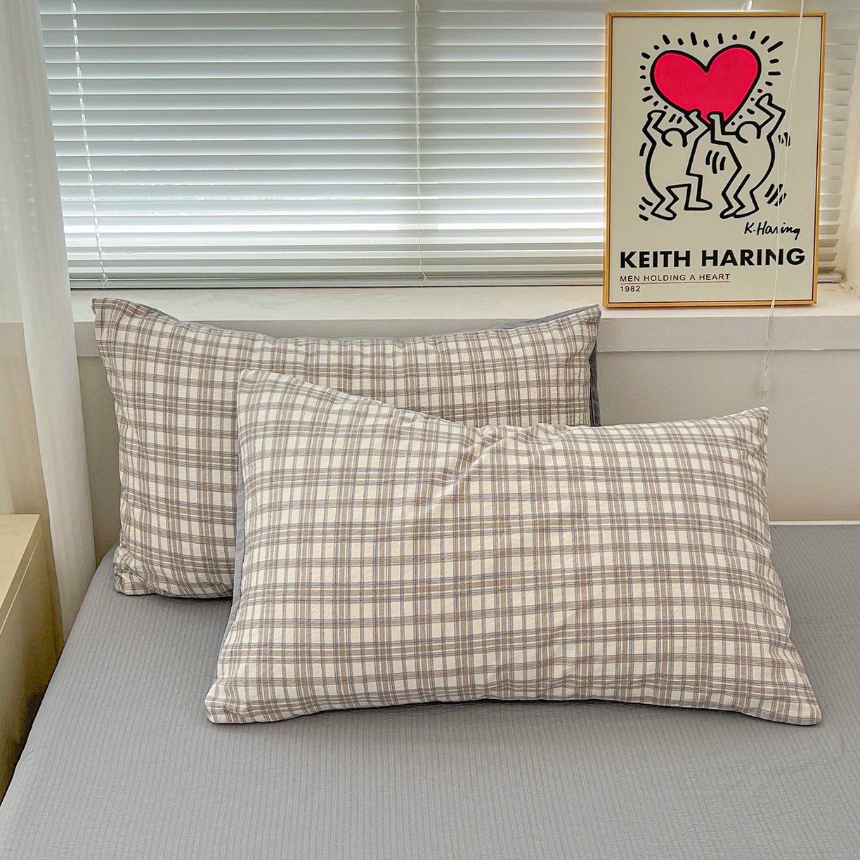 91家纺网 家纺一手货源 找家纺 典曼家纺 2025新款高克重云柔古法小布袋四件套 灰咖小格