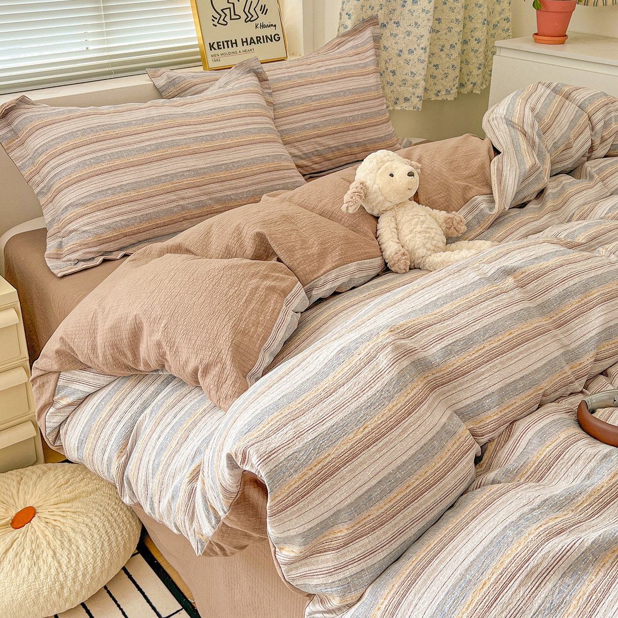 91家纺网 家纺一手货源 找家纺 典曼家纺 2025新款高克重云柔古法小布袋四件套 极简主义