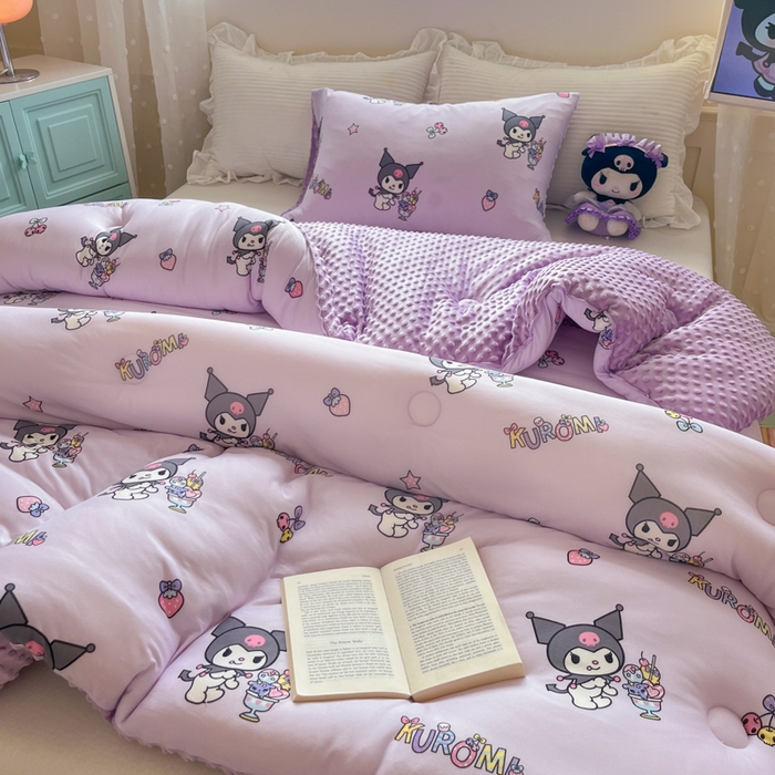 91家纺网 家纺一手货源 找家纺 心卓 2025年新款直播三丽鸥针织棉豆豆被冬被加厚子被芯儿童学生成人款冰淇淋库洛米