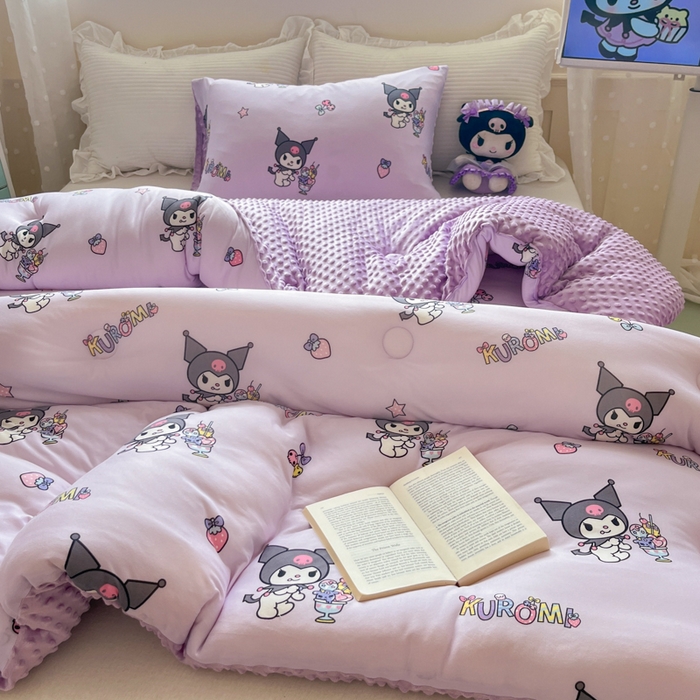 91家纺网 家纺一手货源 找家纺 心卓 2025年新款直播三丽鸥针织棉豆豆被冬被加厚子被芯儿童学生成人款冰淇淋库洛米