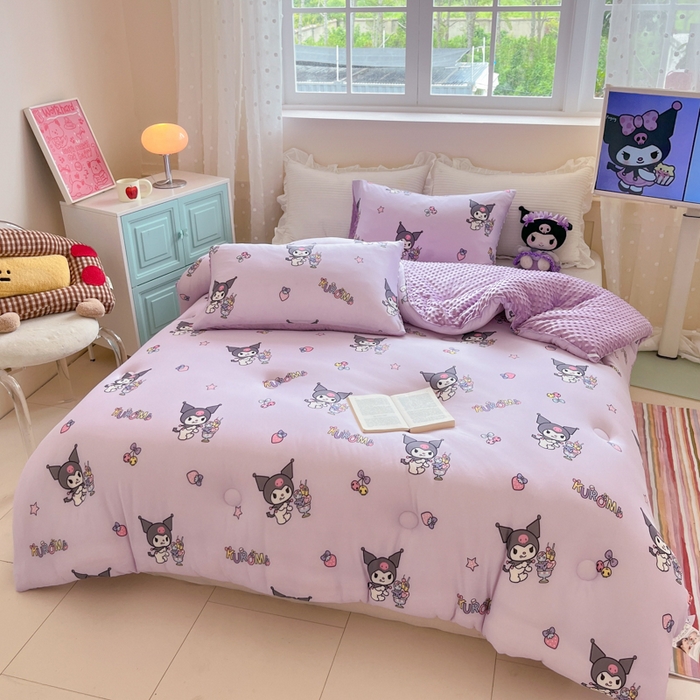 91家纺网 家纺一手货源 找家纺 心卓 2025年新款直播三丽鸥针织棉豆豆被冬被加厚子被芯儿童学生成人款冰淇淋库洛米