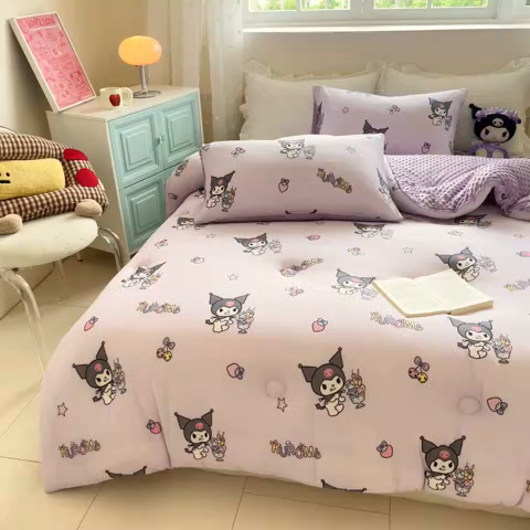 91家纺网 家纺一手货源 找家纺 心卓 2025年新款直播三丽鸥针织棉豆豆被冬被加厚子被芯儿童学生成人款冰淇淋库洛米