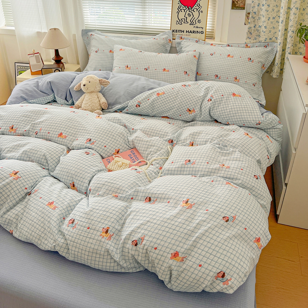 91家纺网 家纺一手货源 找家纺 典曼家纺 2025新款高克重云柔古法小布袋四件套 腊肠狗