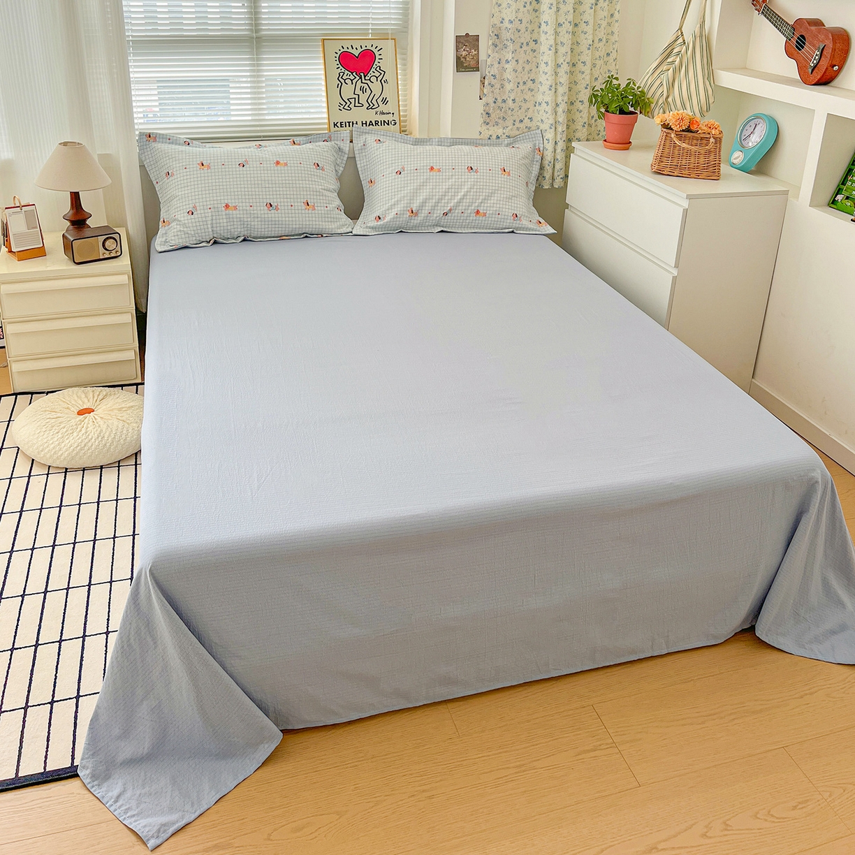 91家纺网 家纺一手货源 找家纺 典曼家纺 2025新款高克重云柔古法小布袋四件套 腊肠狗