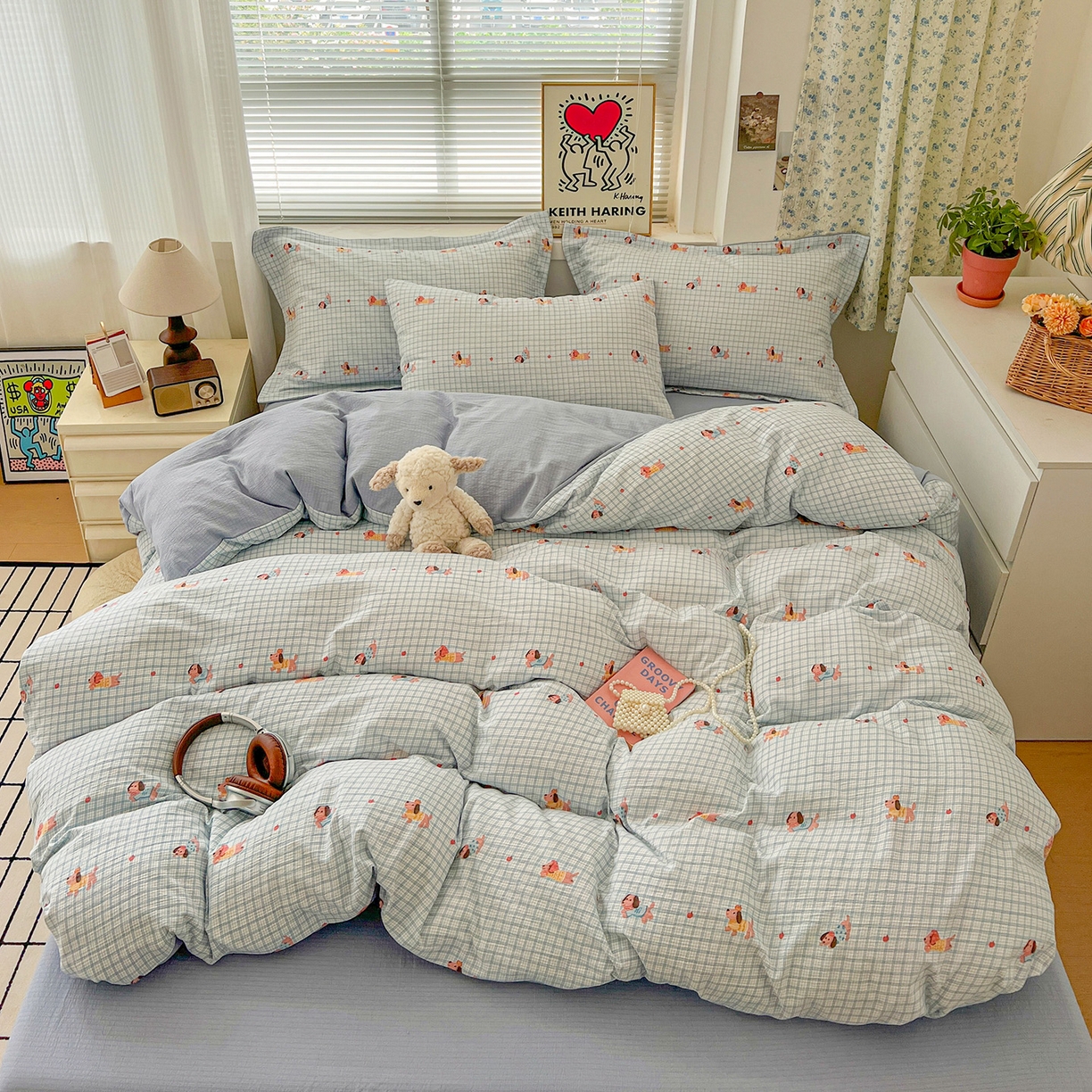 91家纺网 家纺一手货源 找家纺 典曼家纺 2025新款高克重云柔古法小布袋四件套 腊肠狗