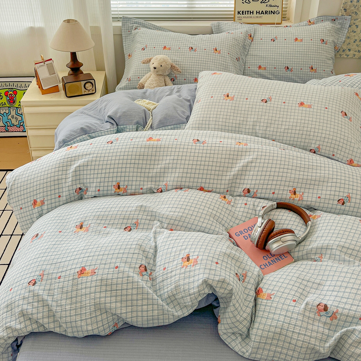 91家纺网 家纺一手货源 找家纺 典曼家纺 2025新款高克重云柔古法小布袋四件套 腊肠狗