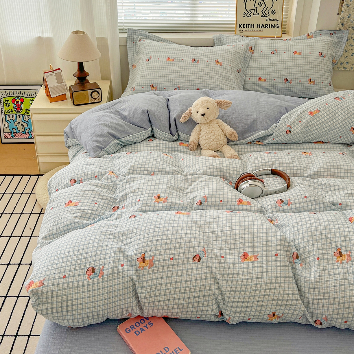 91家纺网 家纺一手货源 找家纺 典曼家纺 2025新款高克重云柔古法小布袋四件套 腊肠狗