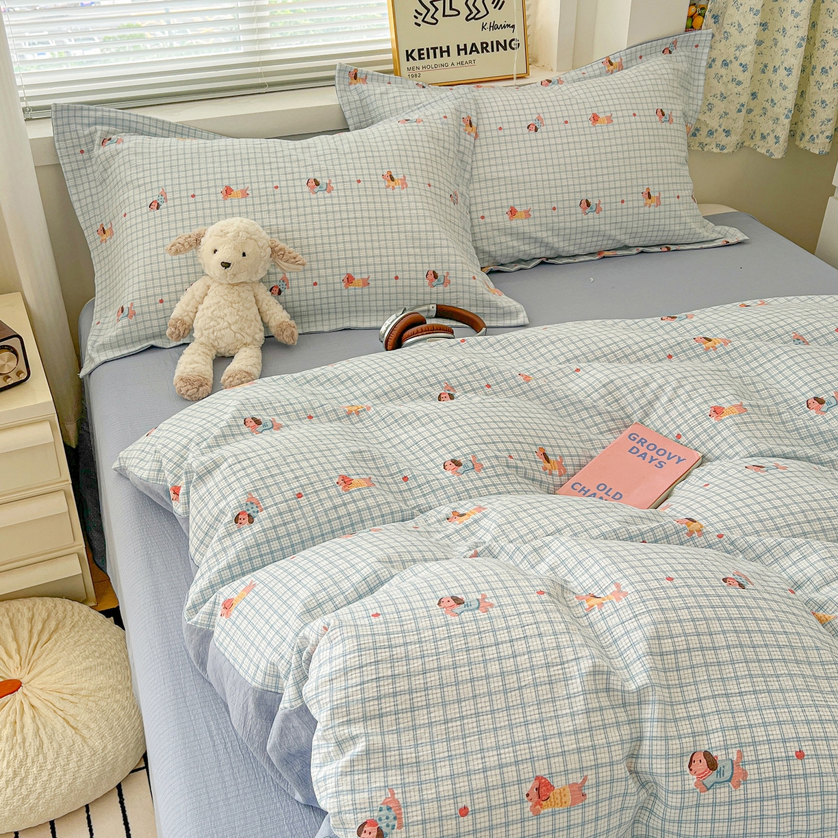 91家纺网 家纺一手货源 找家纺 典曼家纺 2025新款高克重云柔古法小布袋四件套 腊肠狗