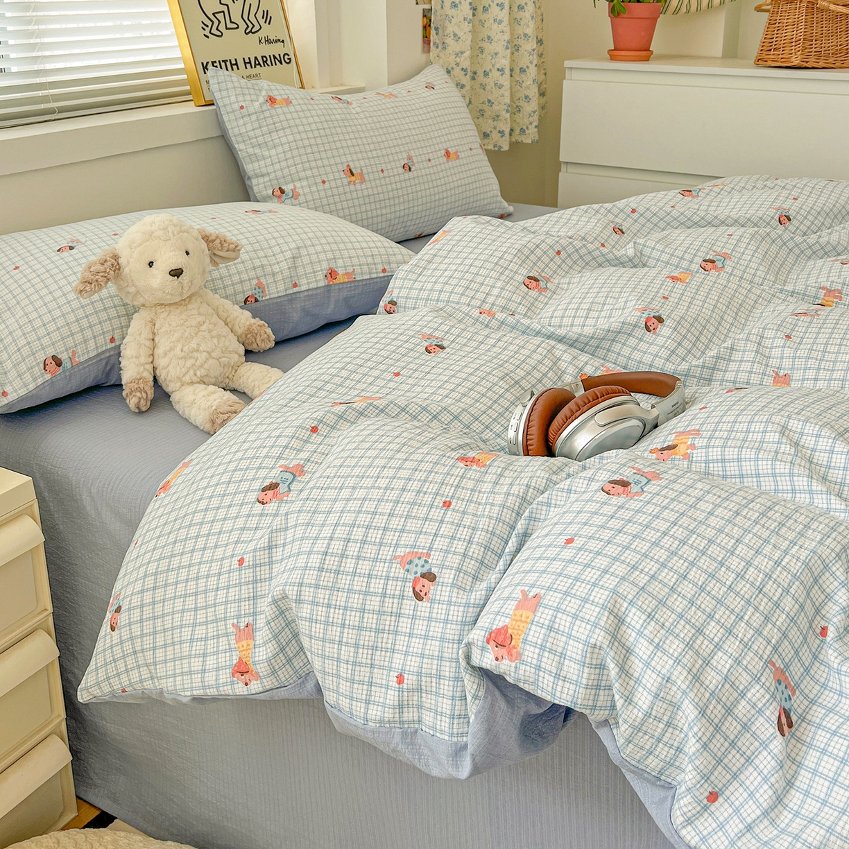 91家纺网 家纺一手货源 找家纺 典曼家纺 2025新款高克重云柔古法小布袋四件套 腊肠狗