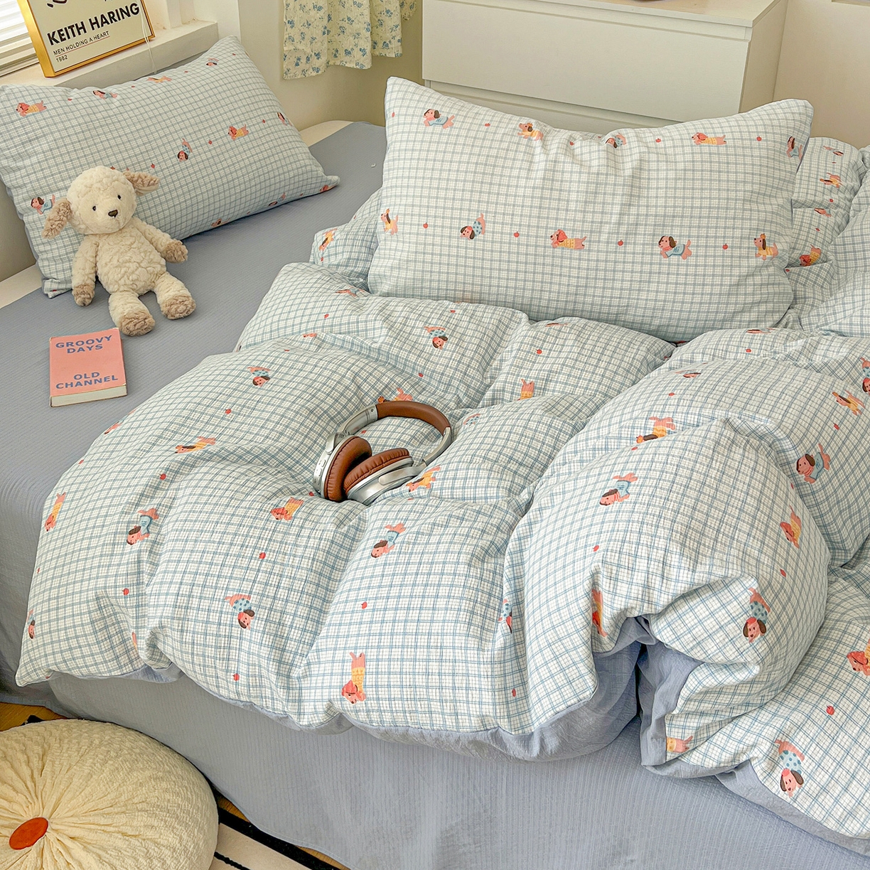 91家纺网 家纺一手货源 找家纺 典曼家纺 2025新款高克重云柔古法小布袋四件套 腊肠狗