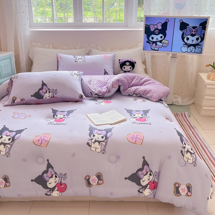 91家纺网 家纺一手货源 找家纺 心卓 2025年新款直播三丽鸥针织棉豆豆被冬被加厚子被芯儿童学生成人款苹果库洛米