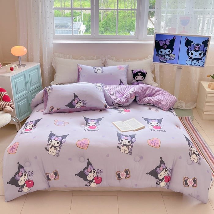 91家纺网 家纺一手货源 找家纺 心卓 2025年新款直播三丽鸥针织棉豆豆被冬被加厚子被芯儿童学生成人款苹果库洛米