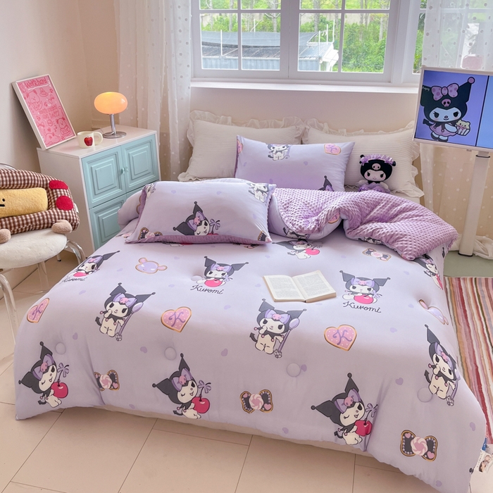 91家纺网 家纺一手货源 找家纺 心卓 2025年新款直播三丽鸥针织棉豆豆被冬被加厚子被芯儿童学生成人款苹果库洛米