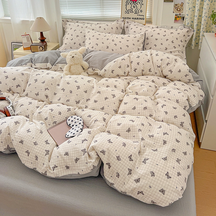 91家纺网 家纺一手货源 找家纺 (总) 一比一 2025新款古法水洗棉小布袋高克重云柔棉四件套