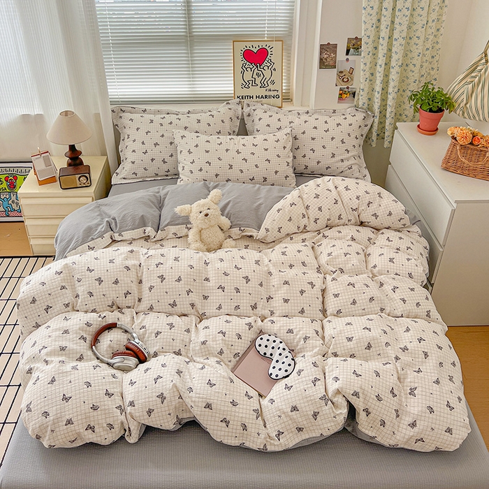 91家纺网 家纺一手货源 找家纺 (总) 一比一 2025新款古法水洗棉小布袋高克重云柔棉四件套