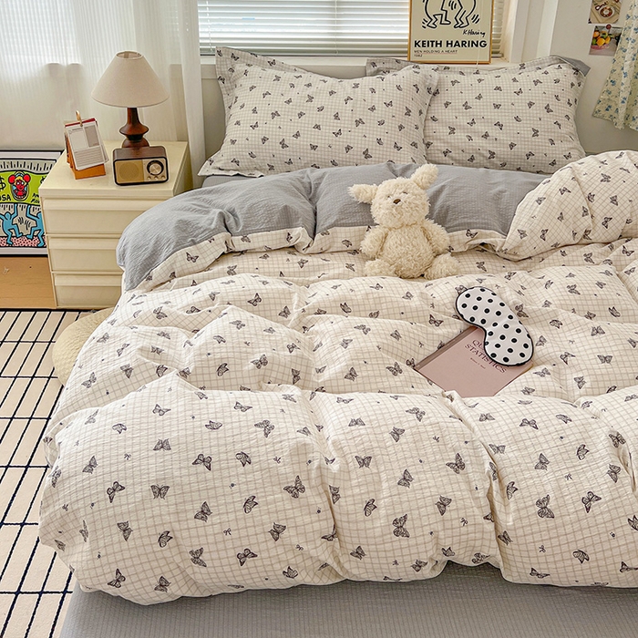 91家纺网 家纺一手货源 找家纺 (总) 一比一 2025新款古法水洗棉小布袋高克重云柔棉四件套