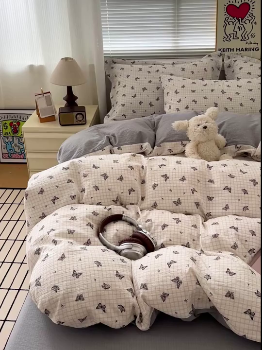 91家纺网 家纺一手货源 找家纺 (总) 一比一 2025新款古法水洗棉小布袋高克重云柔棉四件套