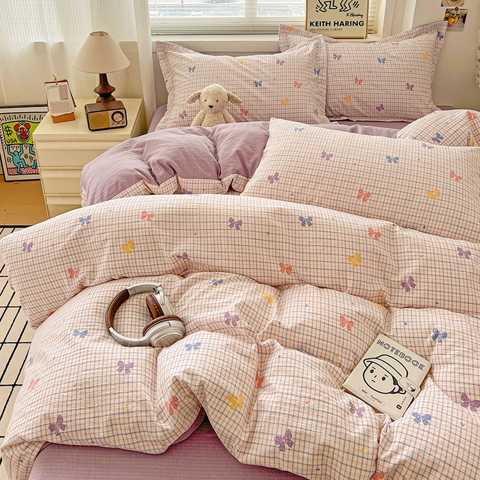 91家纺网 家纺一手货源 找家纺 (总) 一比一 2025新款古法水洗棉小布袋高克重云柔棉四件套