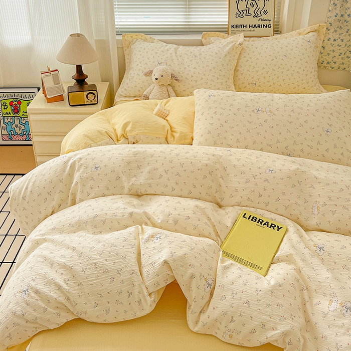 91家纺网 家纺一手货源 找家纺 (总) 一比一 2025新款古法水洗棉小布袋高克重云柔棉四件套