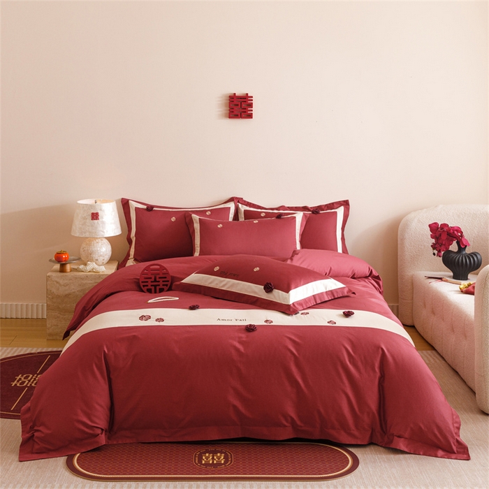 91家纺网 家纺一手货源 找家纺 （总）宏羽纺家纺 2025新款100s全棉纯棉贡缎法式刺绣花边四件套