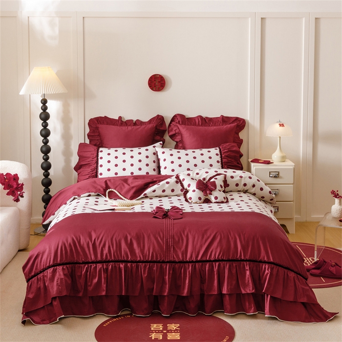 91家纺网 家纺一手货源 找家纺 （总）宏羽纺家纺 2025新款100s全棉纯棉贡缎法式刺绣花边四件套