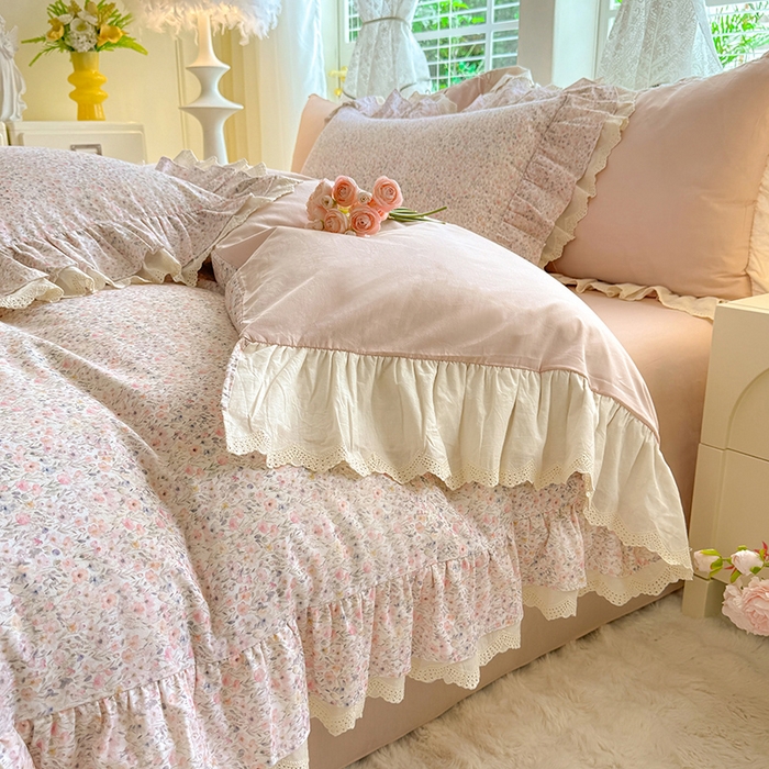 91家纺网 家纺一手货源 找家纺 巧玲珑 2025新款80s法式大花边四件套 铃兰