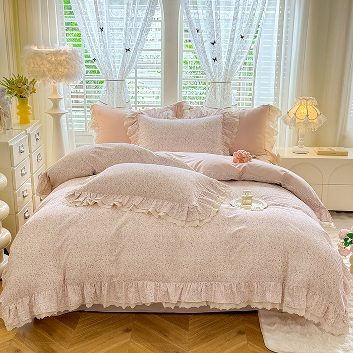 91家纺网 家纺一手货源 找家纺 巧玲珑 2025新款80s法式大花边四件套 铃兰