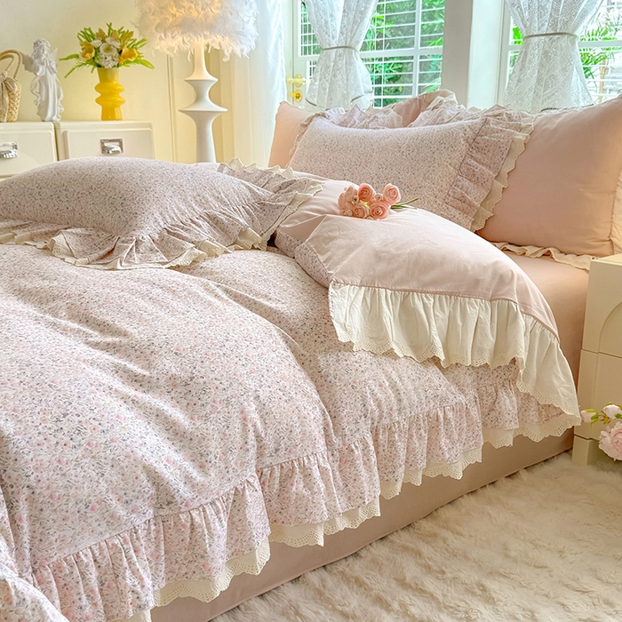 91家纺网 家纺一手货源 找家纺 巧玲珑 2025新款80s法式大花边四件套 铃兰