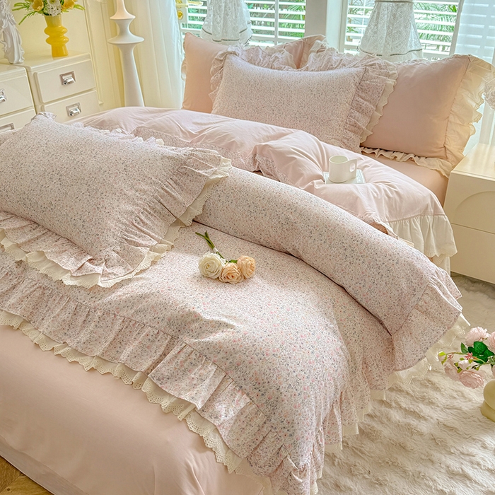 91家纺网 家纺一手货源 找家纺 巧玲珑 2025新款80s法式大花边四件套 铃兰