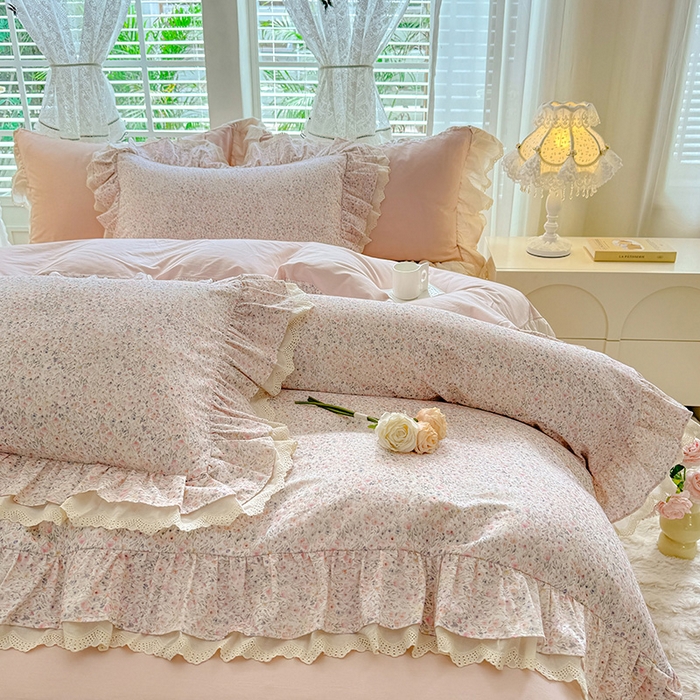 91家纺网 家纺一手货源 找家纺 巧玲珑 2025新款80s法式大花边四件套 铃兰