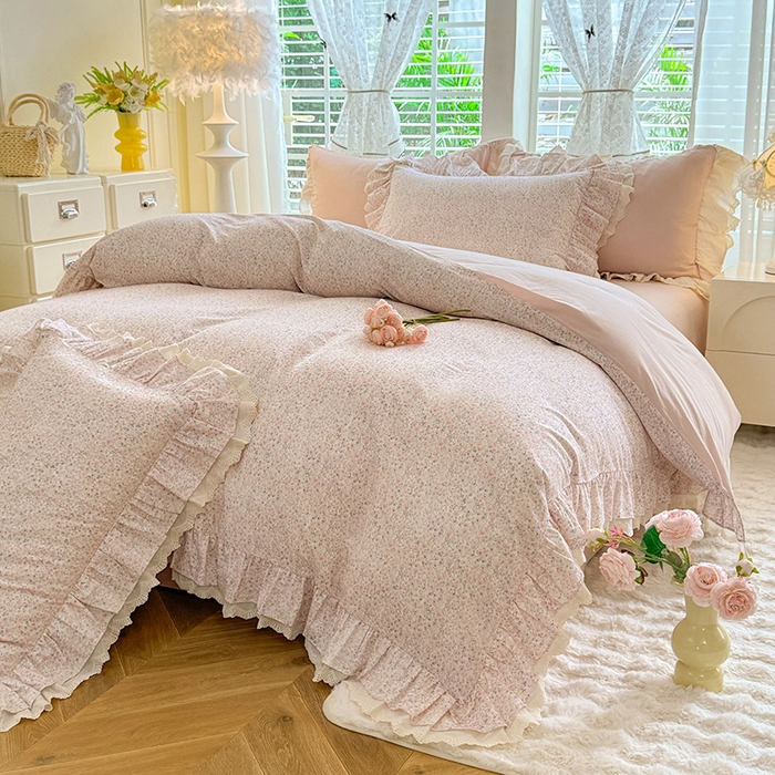 91家纺网 家纺一手货源 找家纺 巧玲珑 2025新款80s法式大花边四件套 铃兰