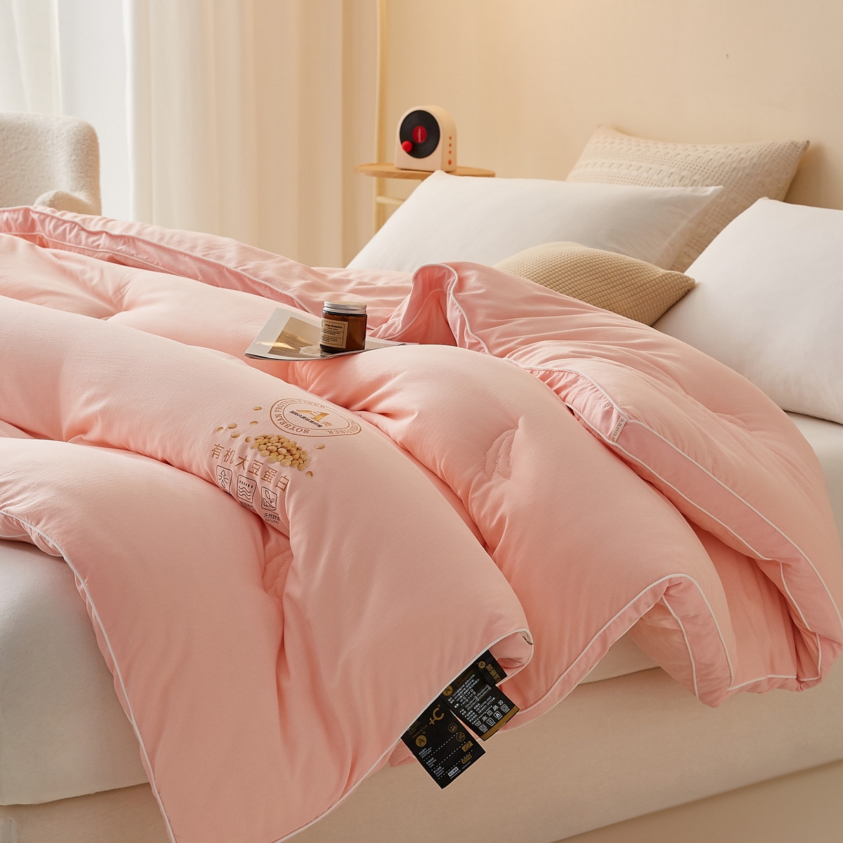 91家纺网 家纺一手货源 找家纺 帕芬鸟家纺 2025新款云柔棉提花大豆被被子被芯 立体-粉玉