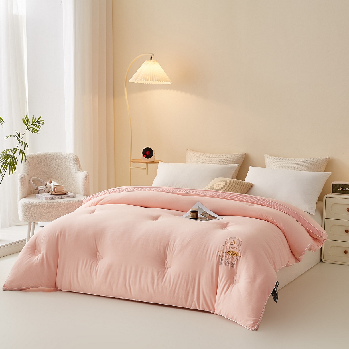 91家纺网 家纺一手货源 找家纺 帕芬鸟家纺 2025新款云柔棉提花大豆被被子被芯 立体-粉玉