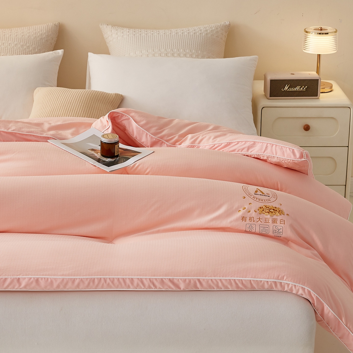 91家纺网 家纺一手货源 找家纺 帕芬鸟家纺 2025新款云柔棉提花大豆被被子被芯 立体-粉玉