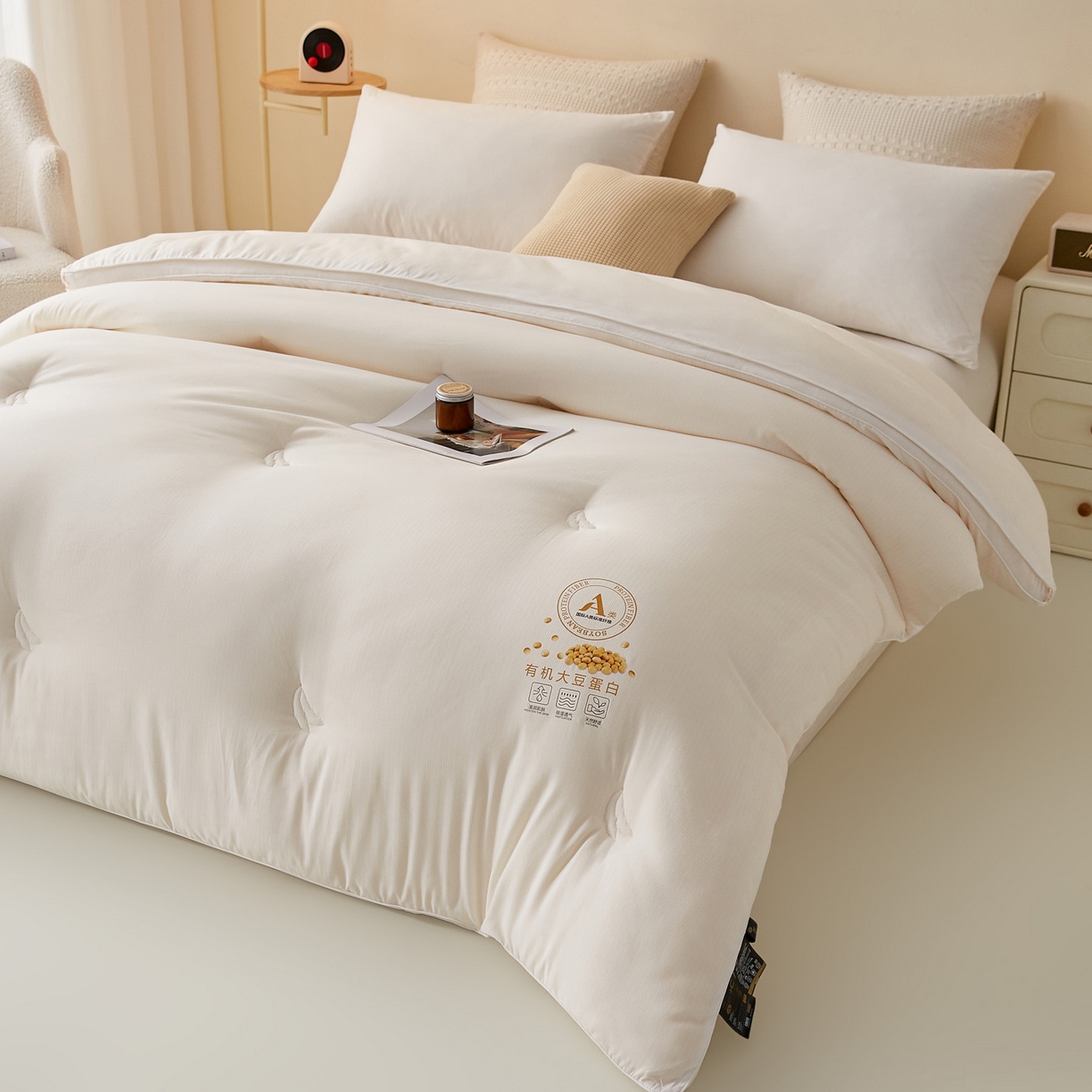 91家纺网 家纺一手货源 找家纺 帕芬鸟家纺 2025新款云柔棉提花大豆被被子被芯 立体-米白