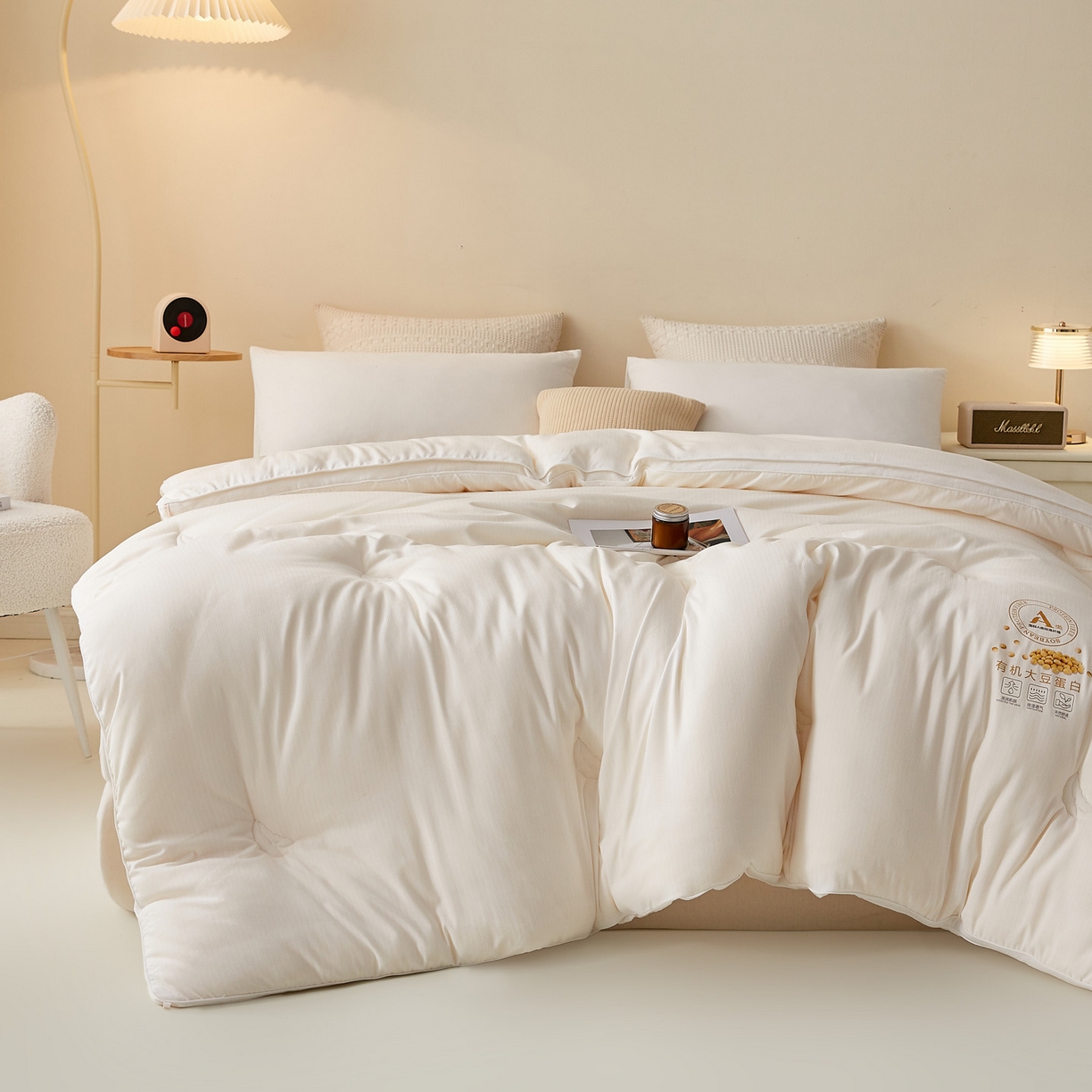 91家纺网 家纺一手货源 找家纺 帕芬鸟家纺 2025新款云柔棉提花大豆被被子被芯 立体-米白