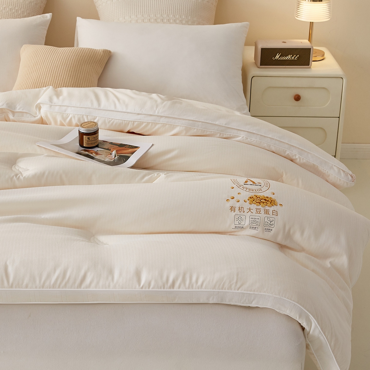 91家纺网 家纺一手货源 找家纺 帕芬鸟家纺 2025新款云柔棉提花大豆被被子被芯 立体-米白