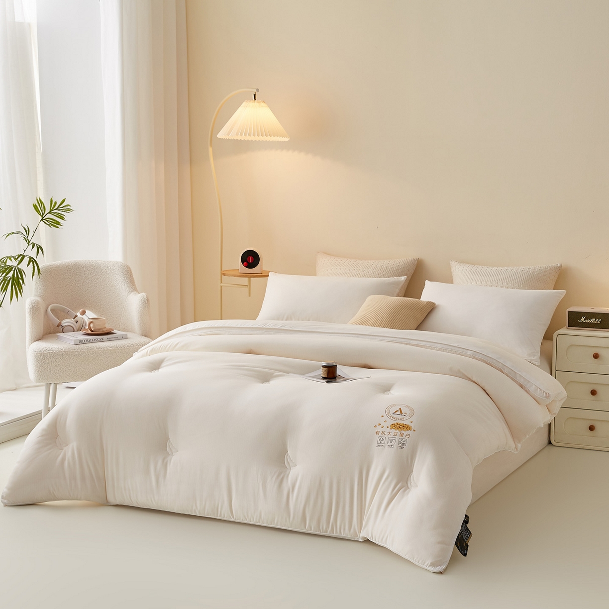 91家纺网 家纺一手货源 找家纺 帕芬鸟家纺 2025新款云柔棉提花大豆被被子被芯 立体-米白