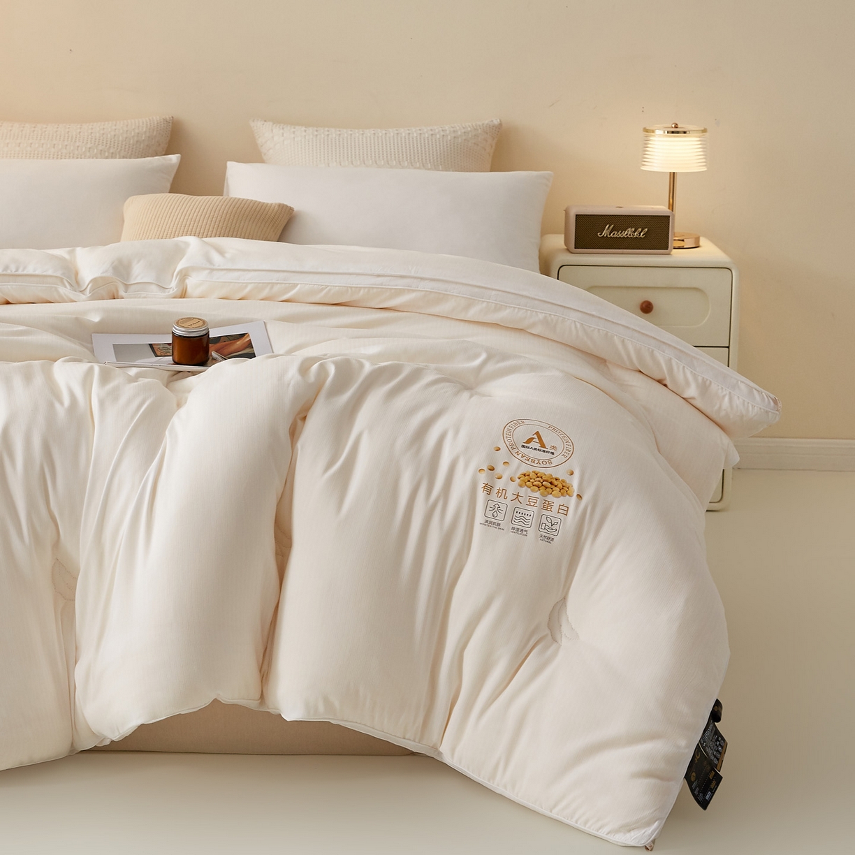 91家纺网 家纺一手货源 找家纺 帕芬鸟家纺 2025新款云柔棉提花大豆被被子被芯 立体-米白