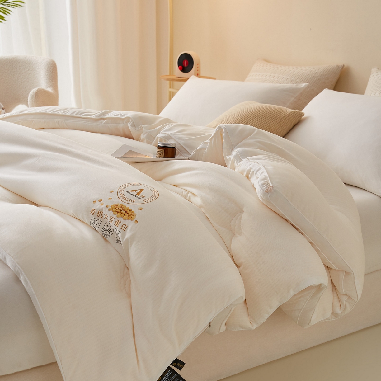 91家纺网 家纺一手货源 找家纺 帕芬鸟家纺 2025新款云柔棉提花大豆被被子被芯 立体-米白