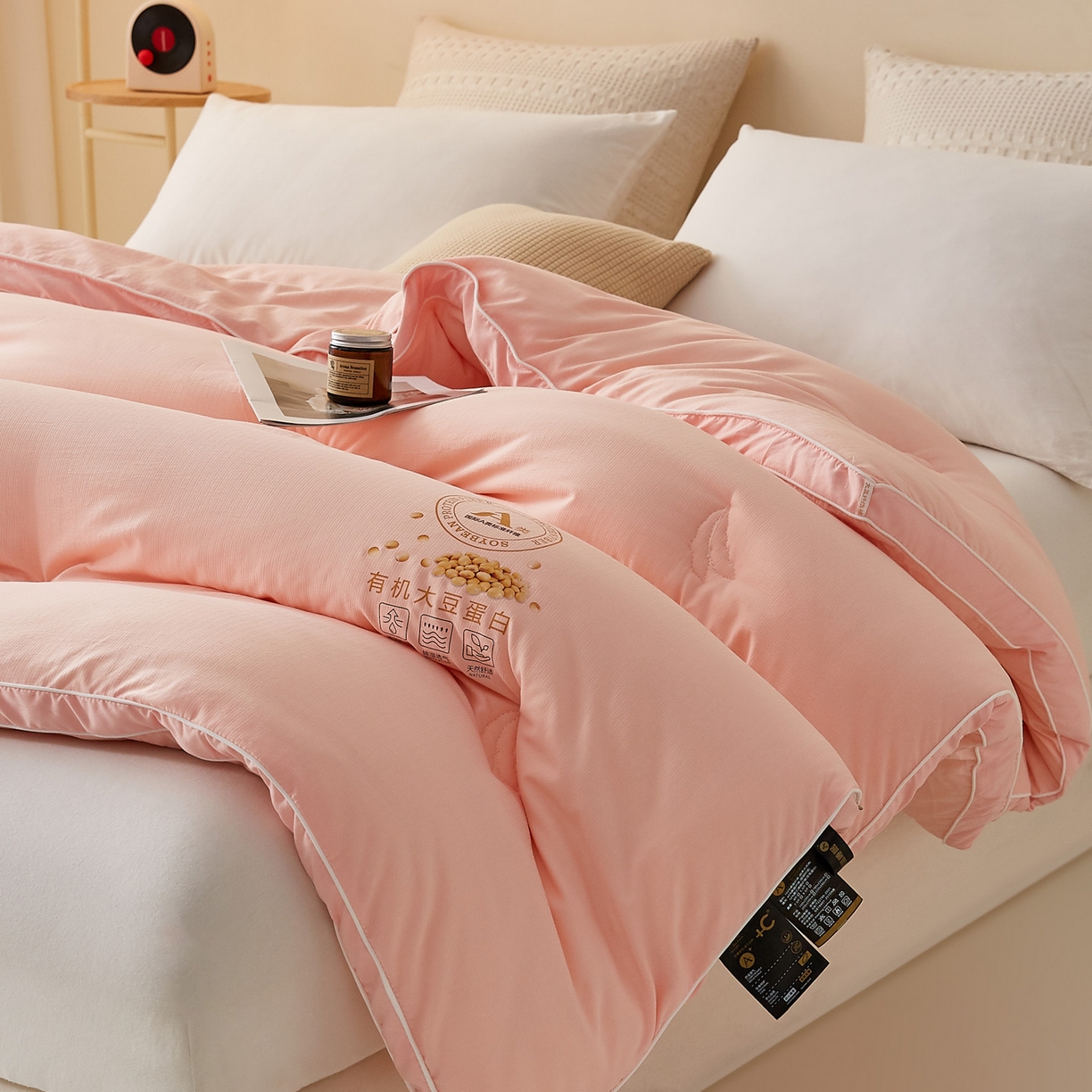 91家纺网 家纺一手货源 找家纺 帕芬鸟家纺 2025新款云柔棉提花大豆被被子被芯 立体-粉玉